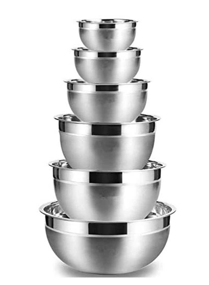 100% Stainless Steel Mixing bowl set of 6 Piece, Solid and Durable, Mirror Finish, Flat Bottom