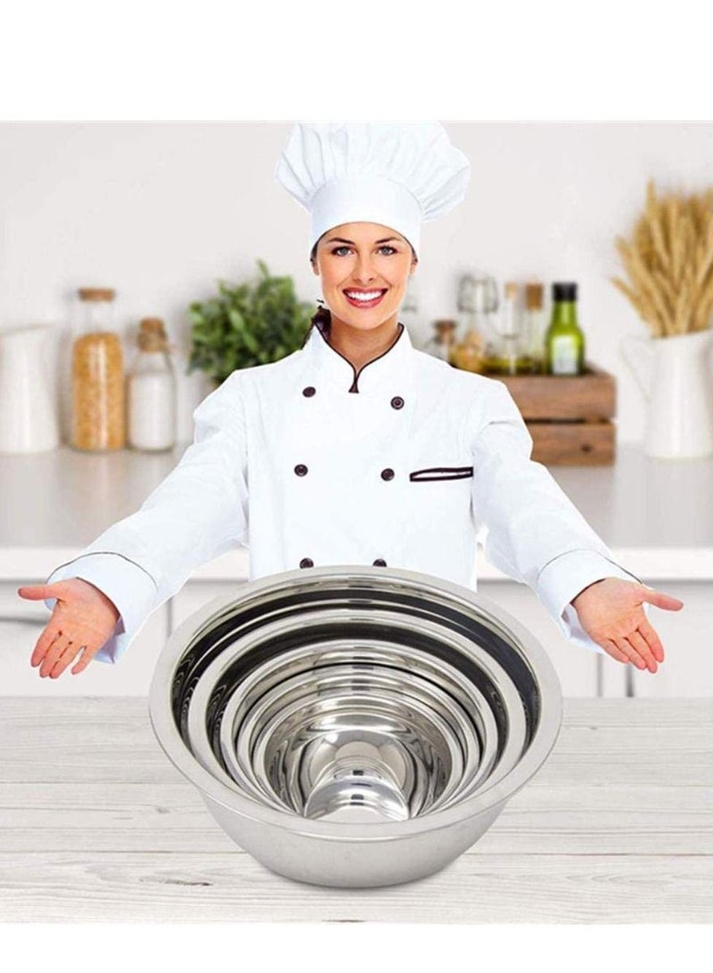 100% Stainless Steel Mixing bowl set of 6 Piece, Solid and Durable, Mirror Finish, Flat Bottom