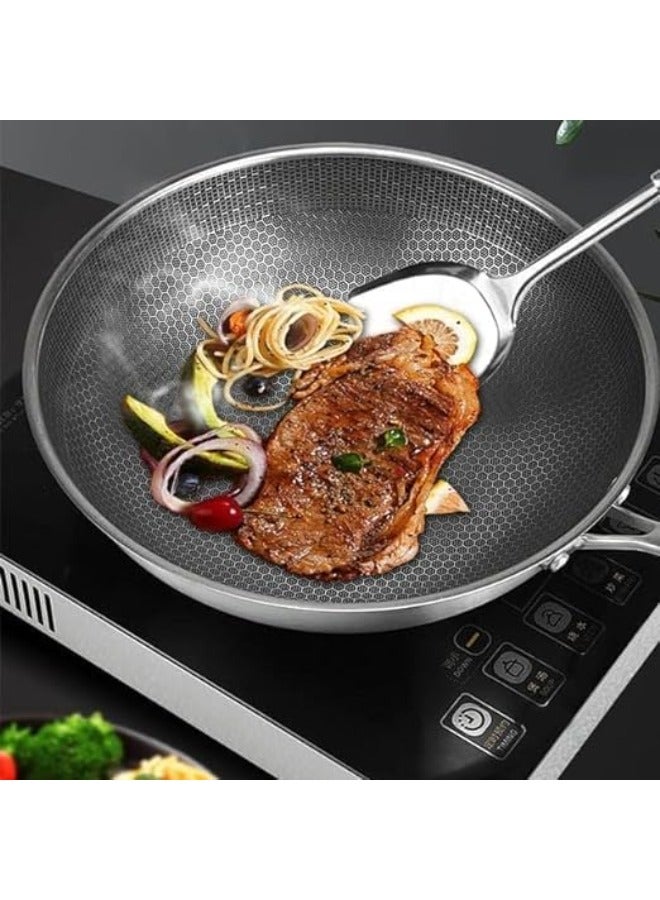 Stainless Steel Stir Fry Pan Set: Nonstick Skillet for Induction & Gas, Chef's Choice Cookware with Smokeless Honeycomb Surface