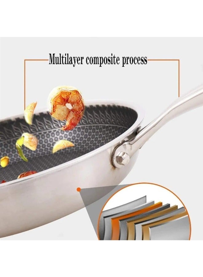 Stainless Steel Stir Fry Pan Set: Nonstick Skillet for Induction & Gas, Chef's Choice Cookware with Smokeless Honeycomb Surface
