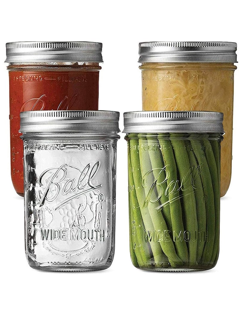 Ma son Jars with Lids and Bands, Regular Mouth Ma son Jars, Jars Ideal for Jams, Jellies, Conserves, Preserves, and Pizza Sauce(BALL wide mouth 16OZ 4PCS)
