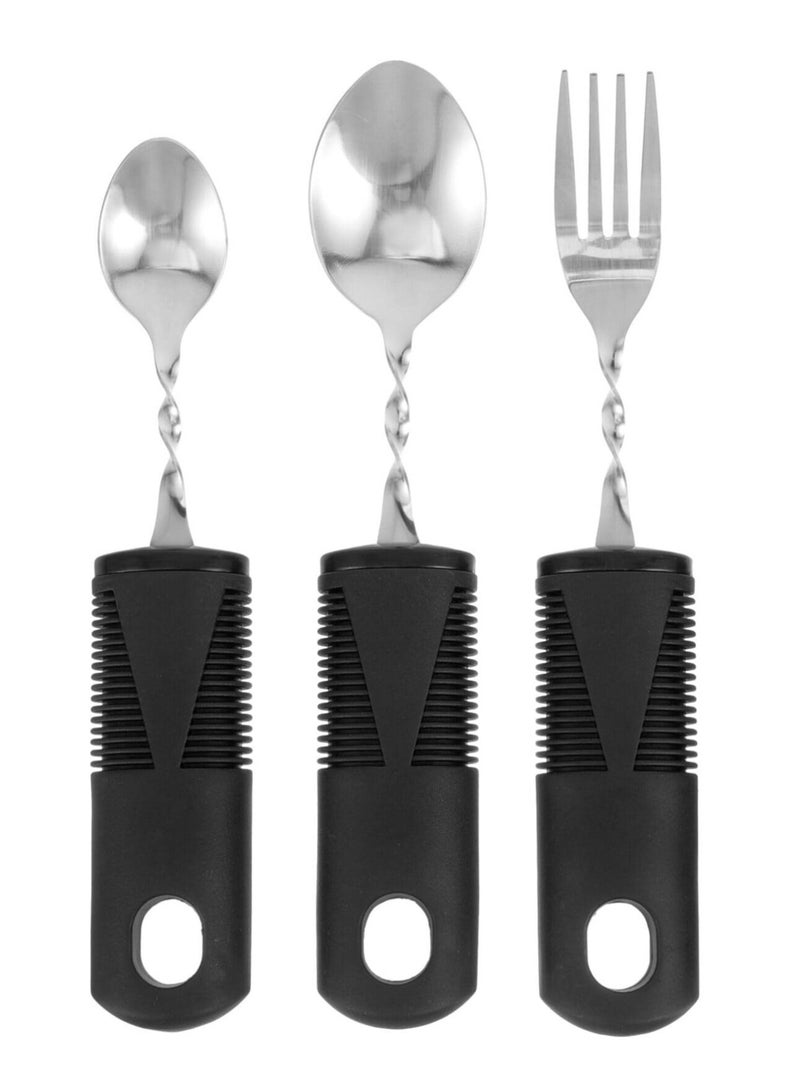 Adaptive Utensils Set, 3Pieces Bendable Cutlery Set, Easy Grip Silverware Curved Angled Spoon and Fork Set, Self Feeding Tableware for Kids Elderly Disabled Parkinson's Disease Tremors Weakened Grasp