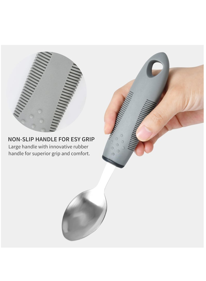 Adaptive Utensils Set, 4 Piece Wide Weighted Non-Slip Handles Disability Aids for Kids Elderly Disabled Arthritis Parkinson's Disease Tremors &Weakened Grasp (Stainless Steel Knife+ Fork+ Spoons)