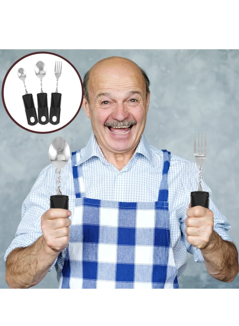 Adaptive Utensils Set, 3Pieces Bendable Cutlery Set, Easy Grip Silverware Curved Angled Spoon and Fork Set, Self Feeding Tableware for Kids Elderly Disabled Parkinson's Disease Tremors Weakened Grasp