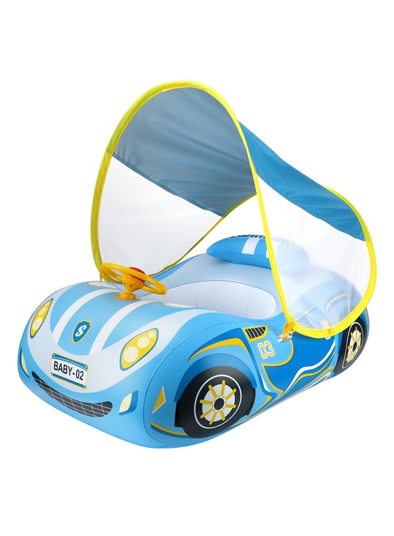 Little Sunshine Inflatable Car Toddler Pool Float with Adjustable Sun Canopy and Safety Seat - Pool Toy for Kids 1-4 Years Old (Blue)