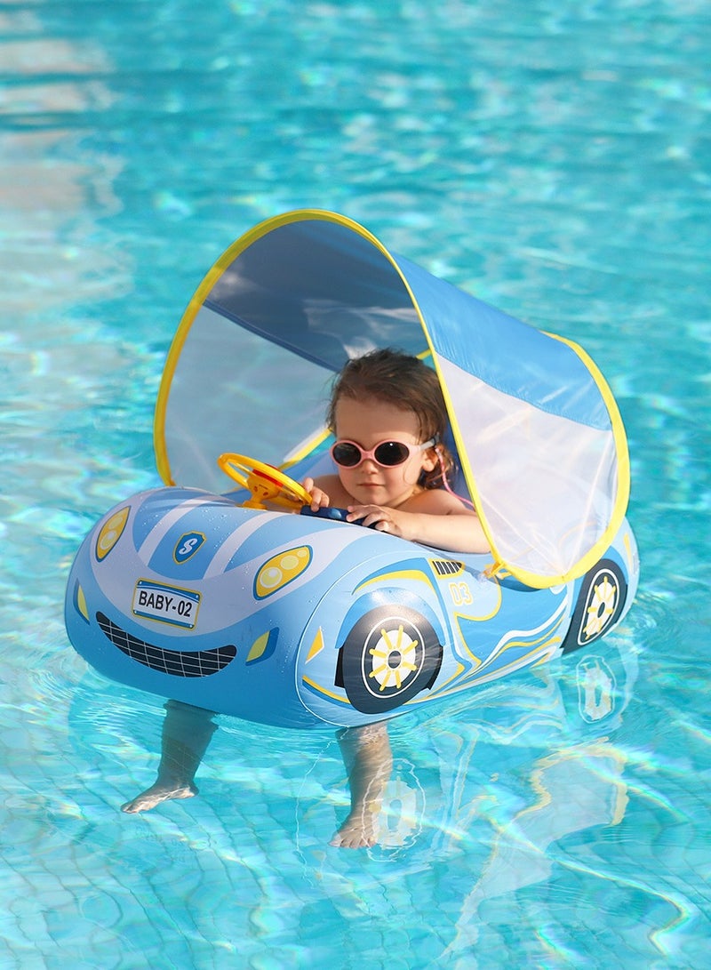 Little Sunshine Inflatable Car Toddler Pool Float with Adjustable Sun Canopy and Safety Seat - Pool Toy for Kids 1-4 Years Old (Blue)