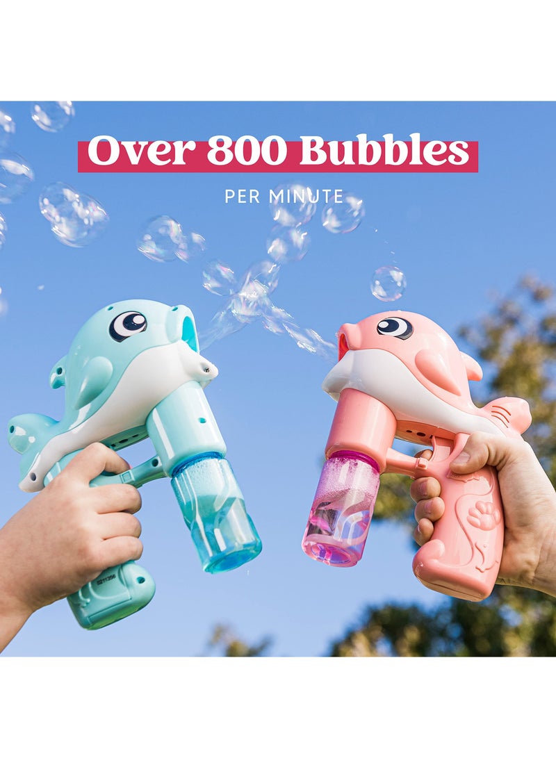 2Pcs Bubble Gun Set, Automatic Bubble Maker Blower Machine with 4 Bubble Solutions for Kids, Leakage Proof, Colorful Bubble Toy for Outdoor & Indoor Activity, Easter, Summer, Party