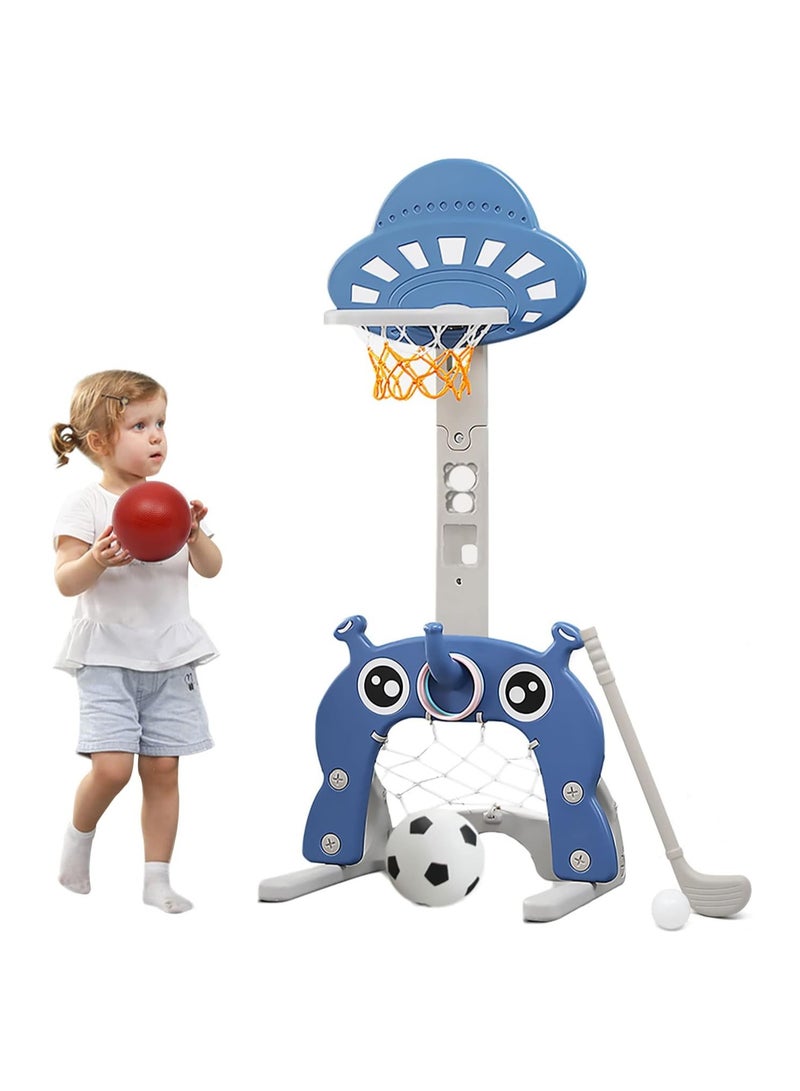 Basketball Hoop for Kids, 4 in 1 Kids Sports Center Toddler Basketball Hoop, Indoor and Outdoor Basketball Hoop, Football/Soccer Goal Golf Game Ring Toss Play Set, Best Gift for Toddlers and Kids