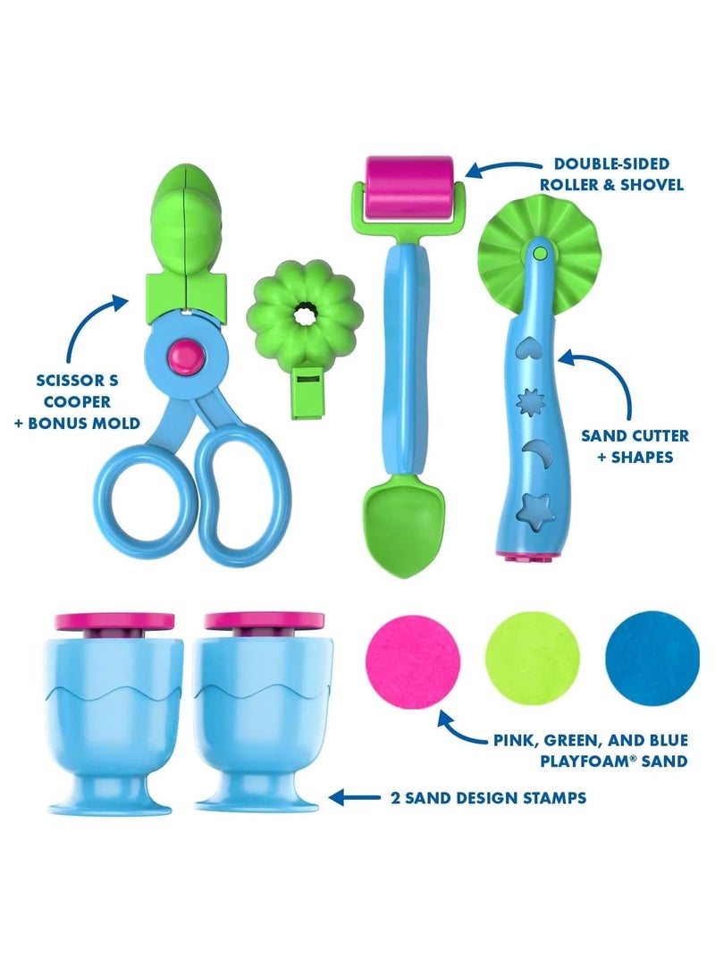 Playfoam Sand Sensory Set, Play Sand Toy in 3 Colours and with 5 Instruments, Play Sand for Kneading, Mixing and Shaping, 3+