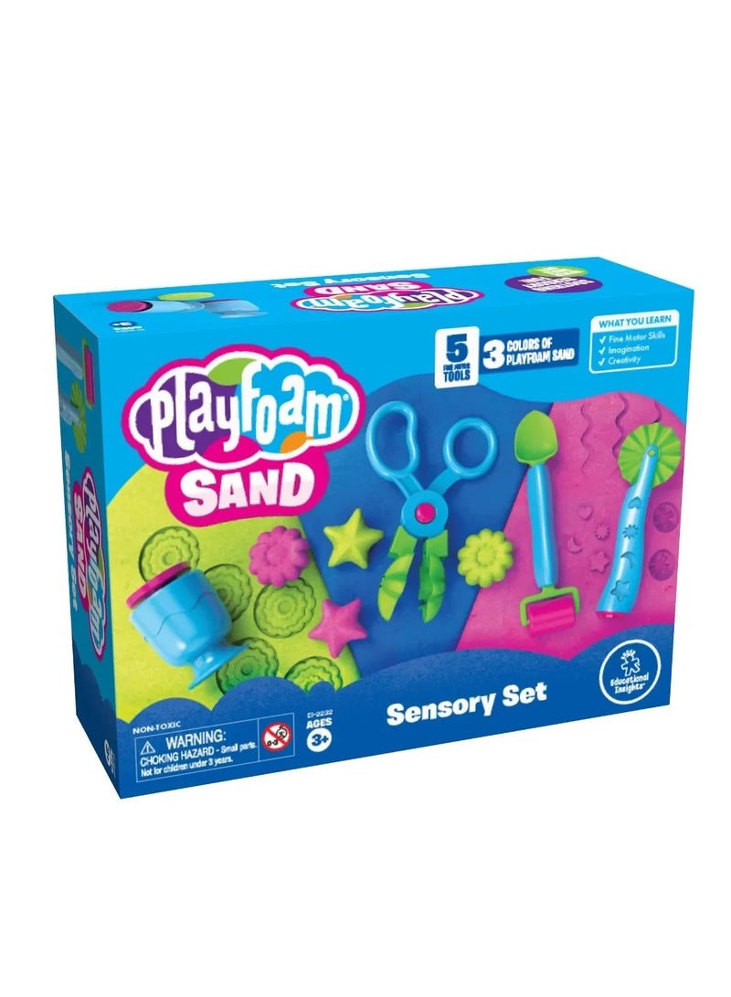 Playfoam Sand Sensory Set, Play Sand Toy in 3 Colours and with 5 Instruments, Play Sand for Kneading, Mixing and Shaping, 3+