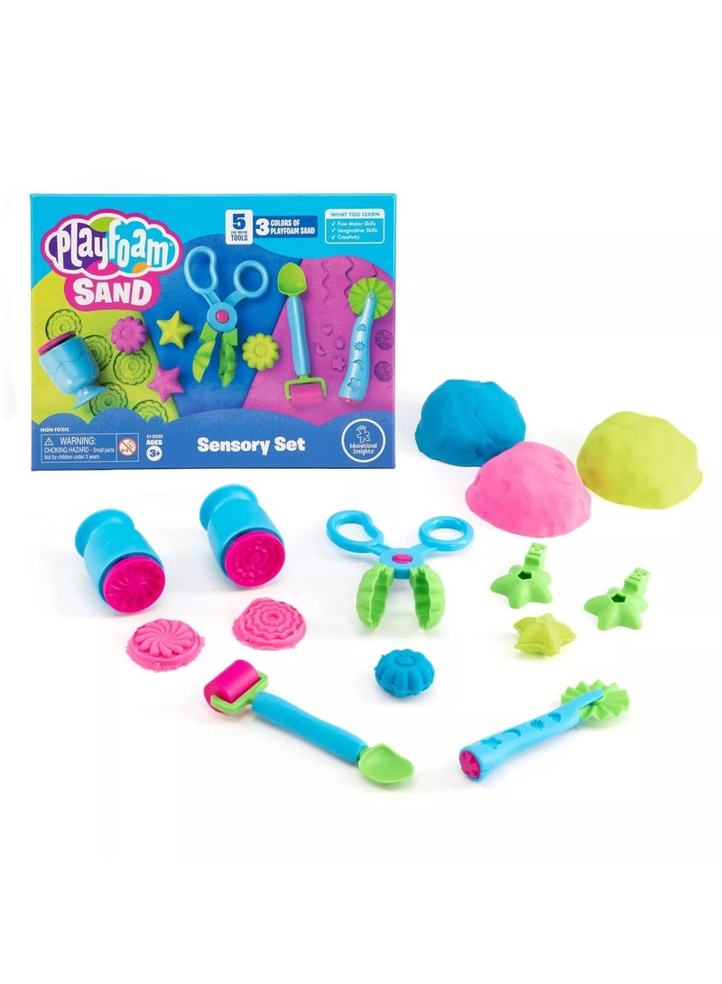 Playfoam Sand Sensory Set, Play Sand Toy in 3 Colours and with 5 Instruments, Play Sand for Kneading, Mixing and Shaping, 3+