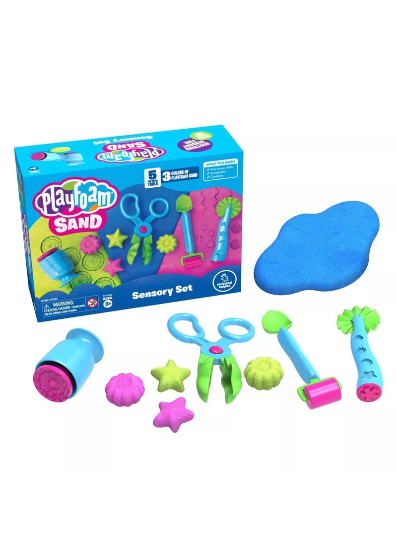 Playfoam Sand Sensory Set, Play Sand Toy in 3 Colours and with 5 Instruments, Play Sand for Kneading, Mixing and Shaping, 3+