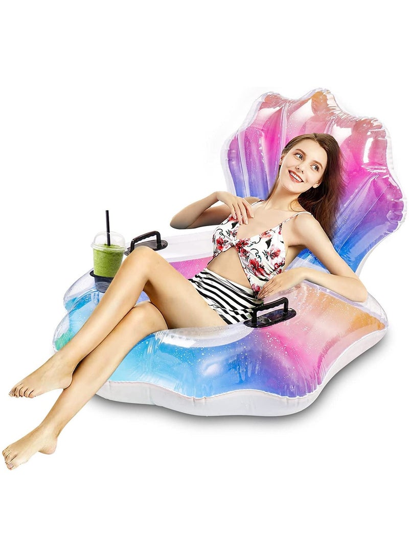 Pool Float Adults, Inflatable Shell Pool Float Water Chair with Cup Holder and Headrest, Large Swimming Pool Raft & Recliner, Funny Pool Lounger Chair for Adults Kids Outdoor Summer Pool Beach Party