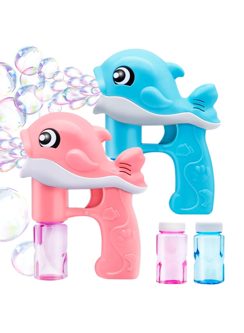 2Pcs Bubble Gun Set, Automatic Bubble Maker Blower Machine with 4 Bubble Solutions for Kids, Leakage Proof, Colorful Bubble Toy for Outdoor & Indoor Activity, Easter, Summer, Party