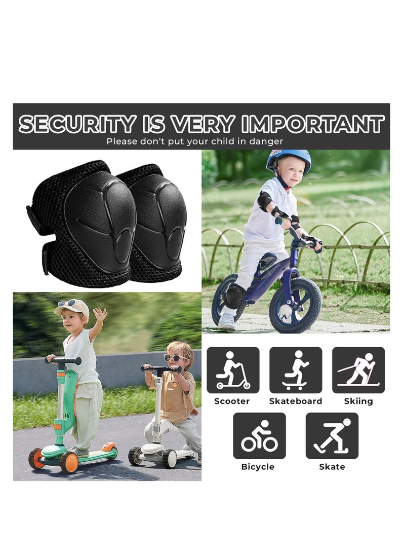 Knee Pads for Kids Elbow Pads Set, Toddler Protective Gear Set, Kids Elbow Pads and Knee Pads for Girls Boys, with Wrist Guards 3 in 1, for Cycling Electric Bike Rollerblading Scooter (Black)