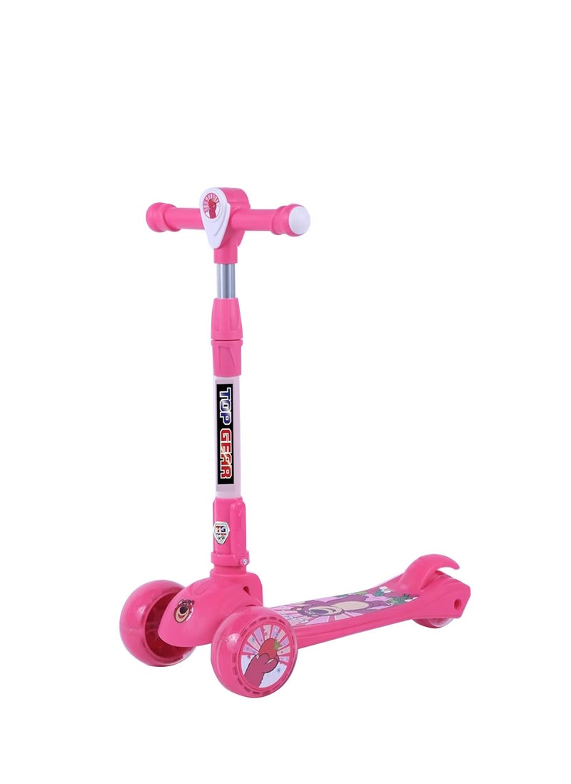 Top Gear Rideon Kids TG 690 - 3 Wheel Smart Kick Scooter with Height Adjustable Handle - LED PU Wheels & Rear Brake - Dark Pink