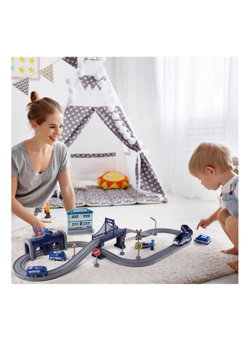 Electric Train Toys Sets for Boys, 66Pcs Battery Operated Train Set with Tracks Magnetic Connection, DIY Rail Car Children's Toys Puzzle Assembling Building Blocks Track Magnetic Train Theme Set