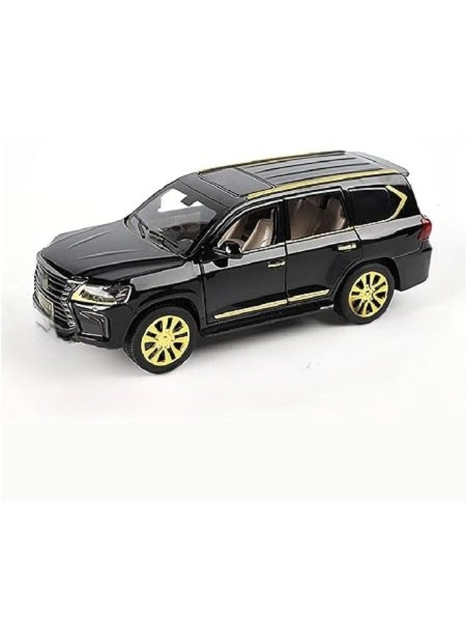 1:24 Alloy Car SUV Model Toy Set Diecast with Golden Wheel Hub Light and Engine Sounds Perfect for LX570 Collection