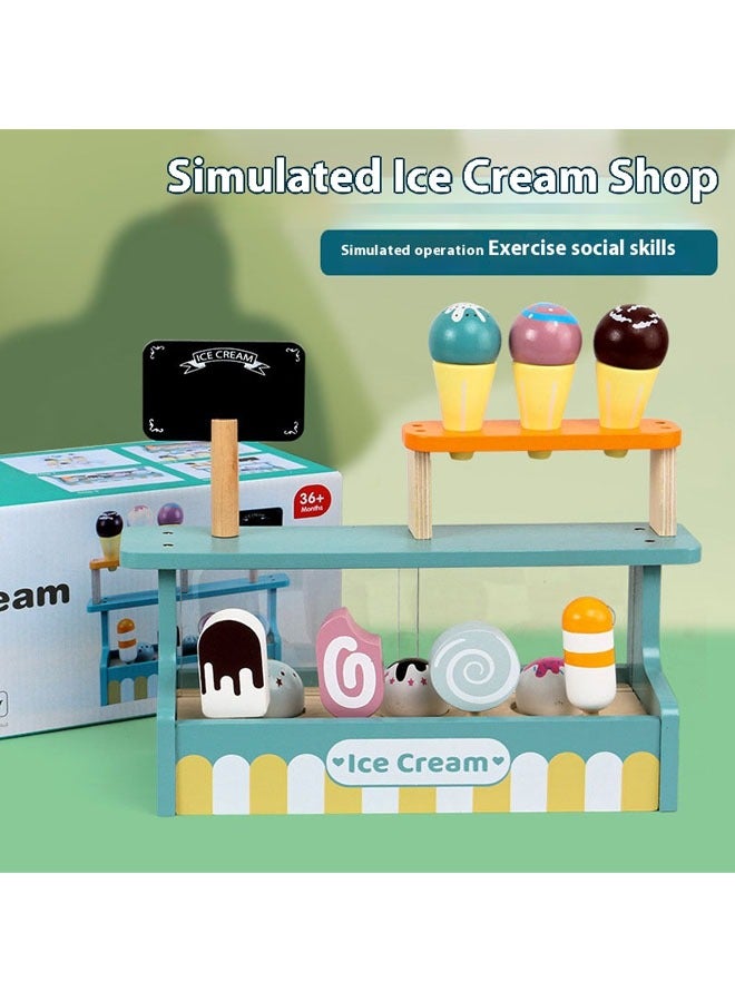 Children Ice Cream Shop Wooden Kitchen Playset Mini Kitchen Toy Role Playing Toys Gifts