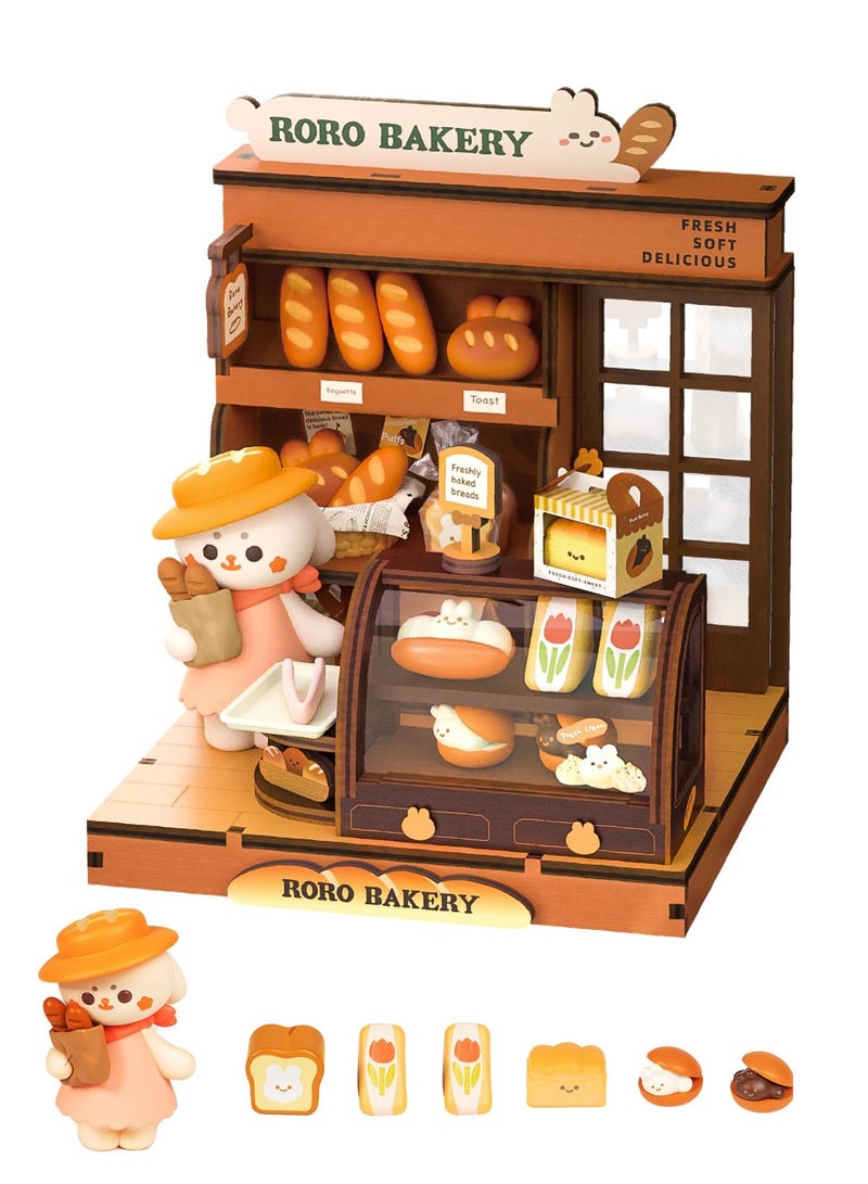 Miniature Wooden Doll House Kit ,Wooden Dollhouse RORO Bakery Mini Friends Series Doll House Birthday Gifts for Girls Cosplay Game Toy Home Decoration