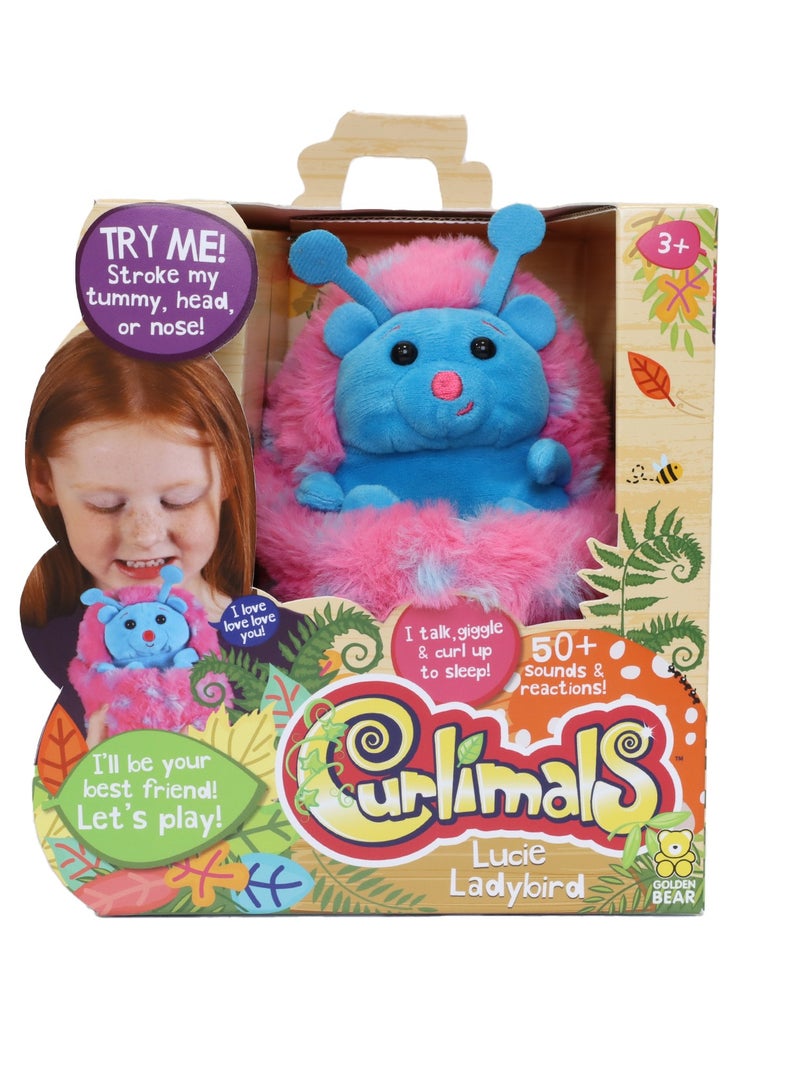 Curlimals Lucie the Ladybird Interactive Soft Toy With Over 50 Sounds and Reactions Responds to Touch Cuddly Fun Woodland Animal Gift For Girls and Boys Age 3+, Pink