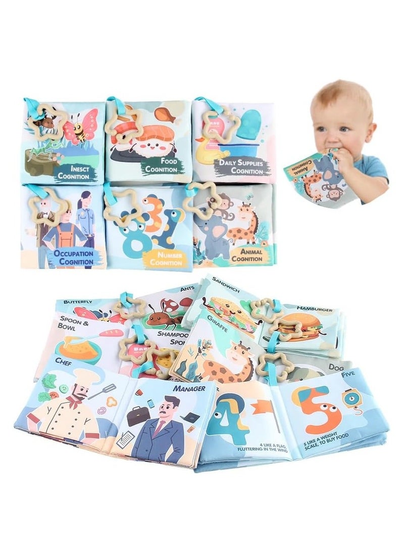 Baby Books, Early Education Soft Baby Books, 0-6-12-18 Months, 6Pcs Washable Non-Toxic Cloth Book for Babies, Infant Toddler Newborn Crinkle Book for Baby Shower, Baby Toy with Sound Paper