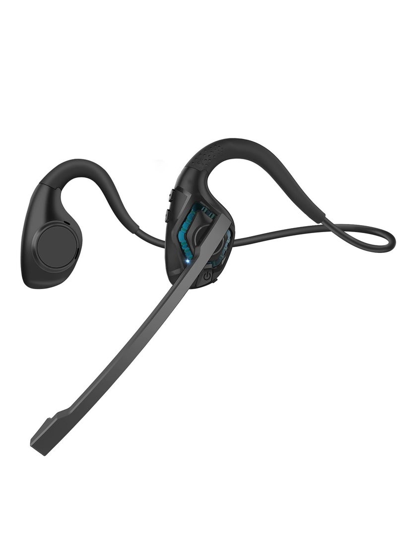 Bluetooth Headset with Microphone, Open Ear Headphones Wireless Noise Cancelling for Phone Laptop PC Computer, 10 Hours Playtime, Lightweight & Comfortable for Office Driving Working Home,black