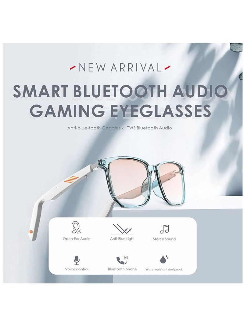 Bluetooth Glasses, Smart Audio Glasses with Microphone, Anti-Blue Light Lens Open Ear Speaker with Bluetooth Connectivity for Gaming Meeting Traveling Driving