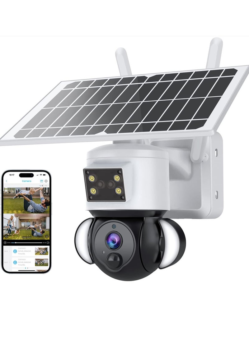 Solar Security Cameras Tuya Smart, 6MP FHD WiFi 360° View 15000mAh Solar Powered Cameras for Home, PIR Motion Sensor Flood Light with Siren, Two-Way Audio, Color Night Vision, UBOX Smart Life