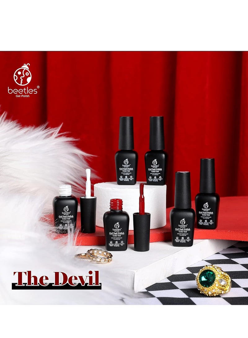 Beetles Gel Nail Polish, 6pcs Black White Red Gel Polish Colors Coolest Looks Collection Soak-off Nail Polish Red-Black Glitters Gel Polish Set Best Gift for Women
