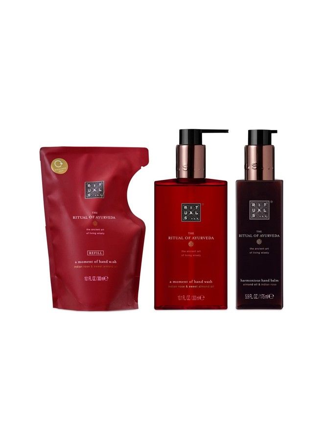 Ayurveda Softening & Moisturizing Hand Care Set Hand Lotion Hand Wash & Hand Wash Refill Indian Rose & Sweet Almond Oil