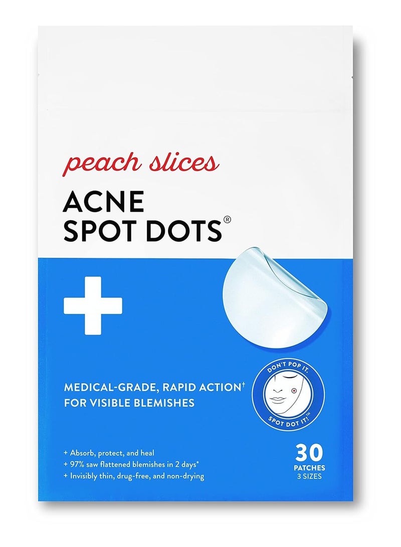 Peach Slices | Acne Spot Dots | Hydrocolloid Acne Patches | For Zits, Blemishes, & Breakouts | Vegan | Cruelty-Free | Pimple Patches | Facial Skin Care Products | 3 Sizes (7mm, 10mm, & 12mm) | 30 Ct