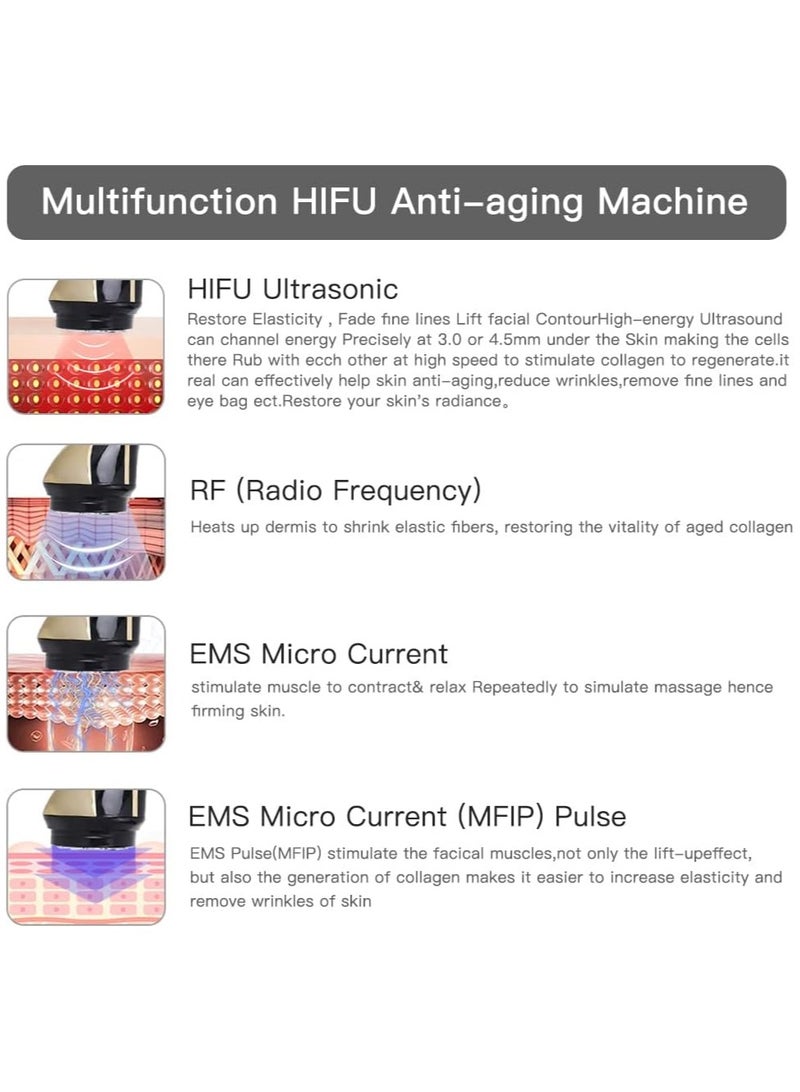 Upgrad HIFU Facial Machine, Wrinkles Remove 4 in 1 HIFU Face Massager, High Intensity Focused Ultrasonic Face Machine, RF EMS Skin Tightening Rejuvenation Antiaging HIFU Machine, for Eye Chin Neck