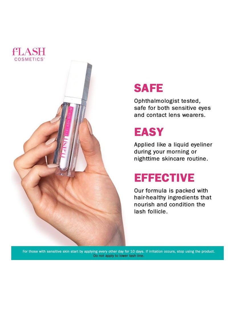 fLASH Eyelash Serum, Serum for Long, Curled Lashes - Enhances and Strengthens Your Natural Lashes - Safe and Effective Formula, 3-Month Supply