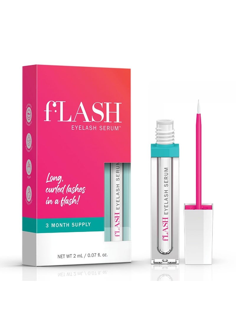 fLASH Eyelash Serum, Serum for Long, Curled Lashes - Enhances and Strengthens Your Natural Lashes - Safe and Effective Formula, 3-Month Supply