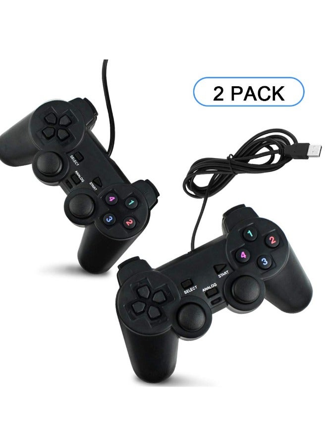 2 Pack USB Joystick Gamepad Gaming Pad Wired Controller with Double Vibration Feedback Motors for PC Computer Laptop Window (Black)