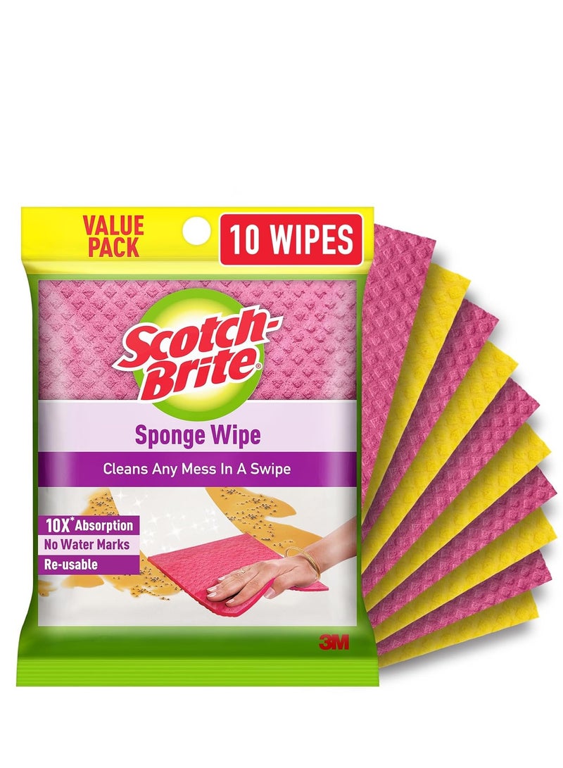 Scotch Brite sponge wipe reusable kitchen cleaning sponge- easy to use, multi- color and biodegradable pack of 10