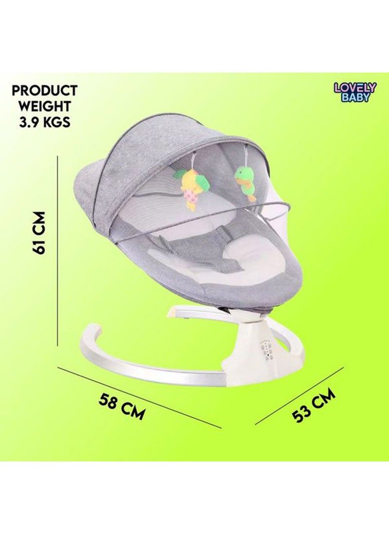 Lovely Baby Kids Rocker LB 88605 with Swing Function - Hanging Toys - Music - Canopy - & Remote - Safe Swing Seat for Newborns - Rocking Chair for Small Infant 6-18 months - Grey