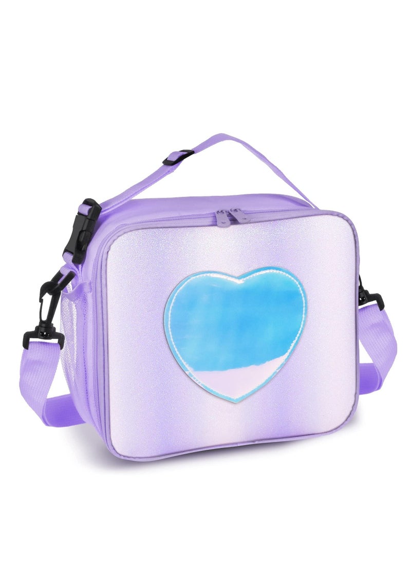 Reusable Laser Tote Leakproof Insulated Lunch Children's Lunch Box Bag, Purple