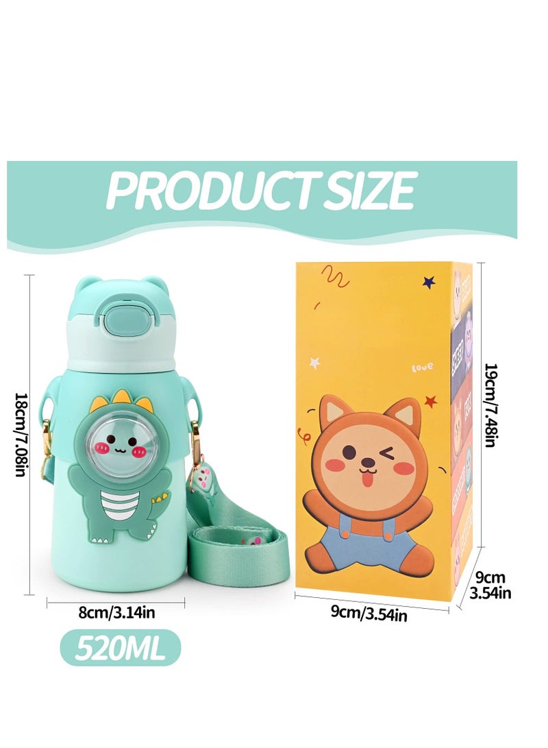 Kids Water Bottle With Straw Stainless Steel Drinking Bottle With Straps Reusable Metal Water Bottle - 520Ml