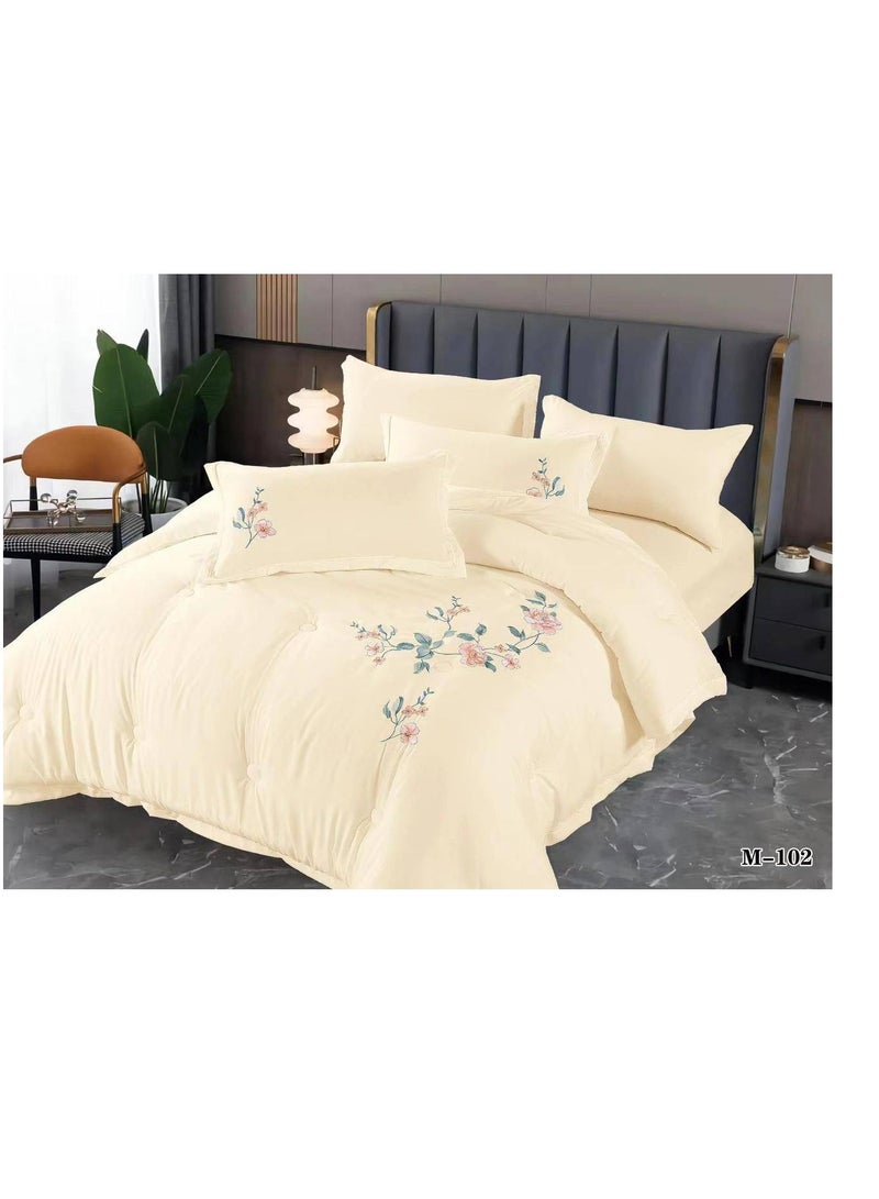 Soft Cotton 6 pieces king size embroidered duvet cover sets . Duvet cover 220x240. Fitted sheet (200x200)+30cm. 4 pieces pillows cover 50x75cm.
