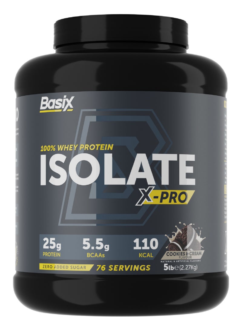 Basix 100% Whey Protein Isolate X-Pro 2.27kg Cookies And Cream Flavor 76 Serving