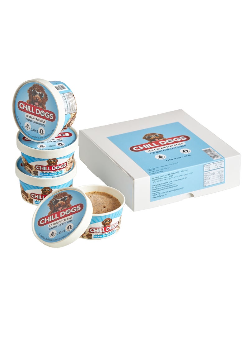 Chill Dogs. Ice Cream for Dogs Chubby Chicken Liver Box 4 Cups x 130ml