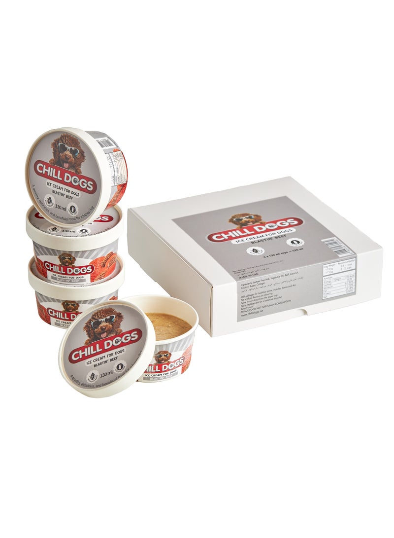 Chill Dogs. Ice Cream for Dogs Blastin' Beef Box 4 Cups x 130ml