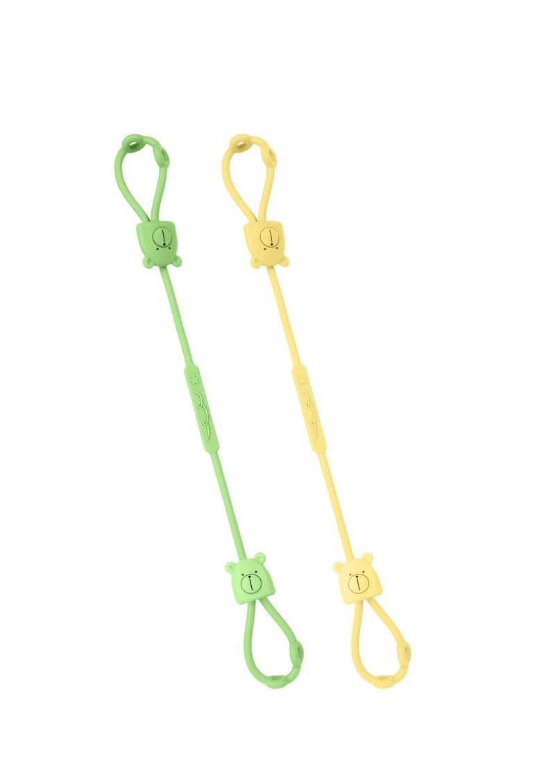 Silicone Toy Clip, 2Pcs Toy Safety Straps, Food Grade Silicone Pacifier Clips Sippy Cup Strap, Adjustable Stroller Pacifier Strap Hanging Toys, Baby Toy Anti Drop Chain(Bear-Yellow/Green）