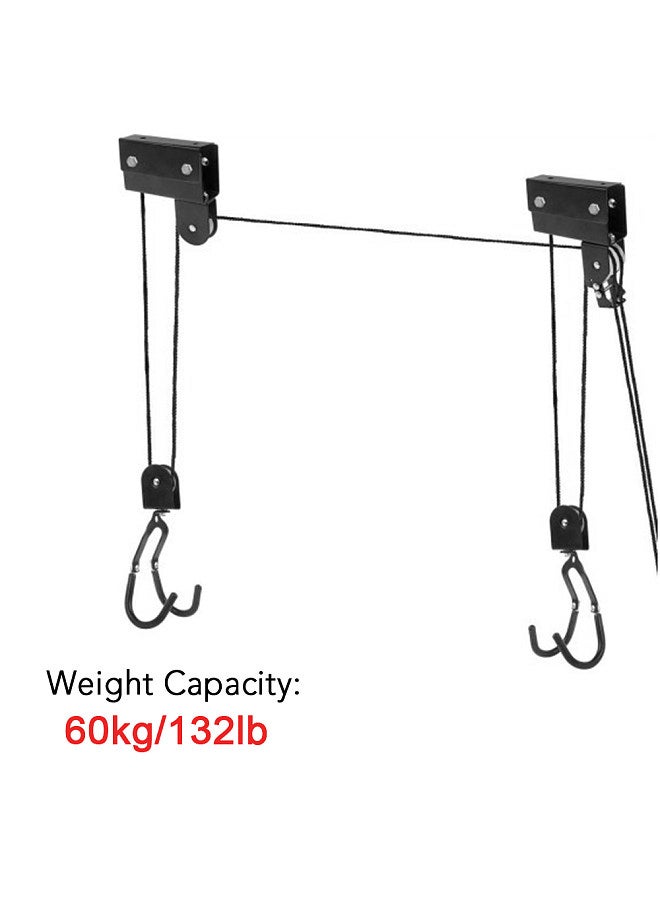 Bicycle Hoist Garage Storage Bike Lift Pulley System with 60kg Bearing Overhead Bike Rack Heavy Duty Ceiling Bicycle Hanger