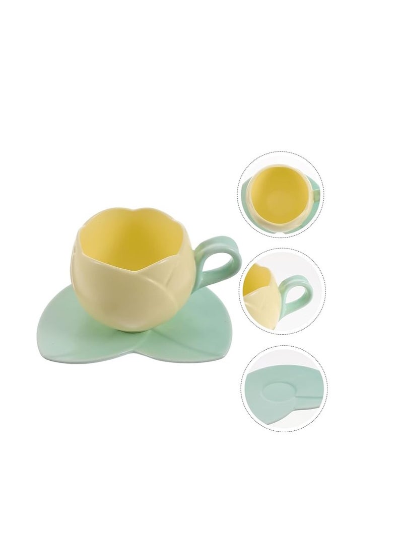 cottage rose 2 Sets Coffee Cup Desktop Decor Ceramic Espresso Cups The Office Mugs Tulip Tea Cup Latte Mugs Cute Cup Coffee Accessories Household Water Cup Home Accessory Yellow Ceramics Saucer
