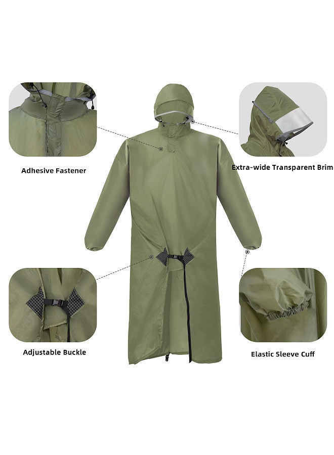 Hooded Rain Poncho for Adults Lightweight Waterproof Rain Coat with Sleeves for Hiking Camping Backpacking