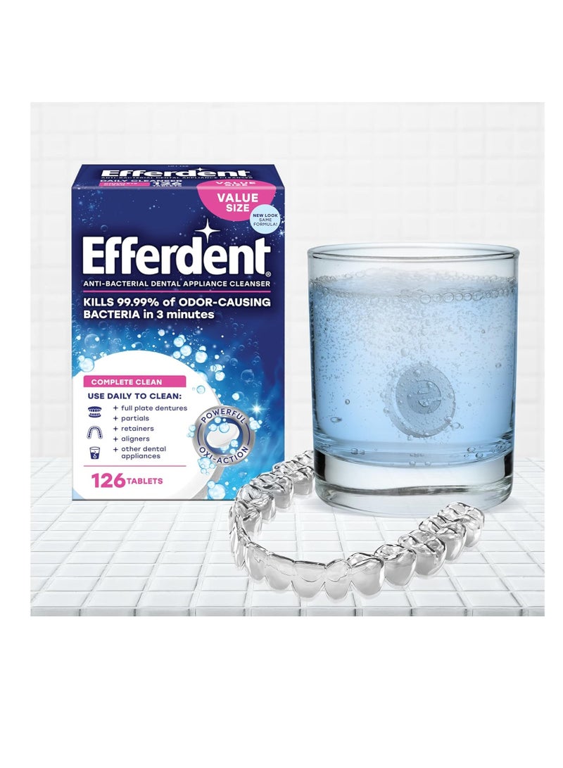 Efferdent Retainer Cleaning Tablets, Denture Cleanser Tablets for Dental Appliances, Complete Clean, 126 Tablets