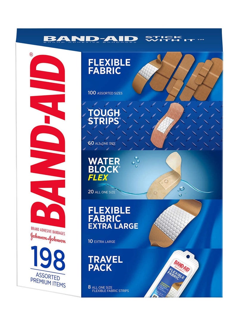 Brand Adhesive Bandages 198 Assorted Premium Items Travel Pack